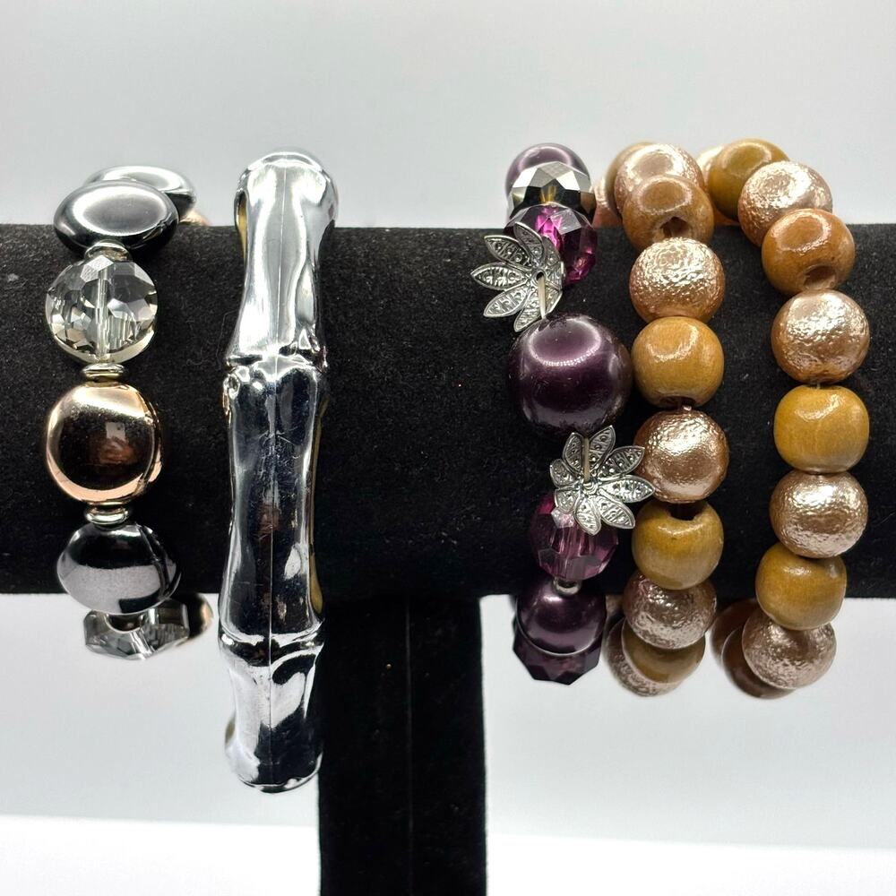 Silver & Purple Floral Bracelet Bundle